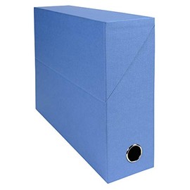 Exacompta - Ref 89522E - Canvas Transfer Box - 250 x 330mm in Size, Suitable for Storing A4 Documents, 90mm Spine, Metal Finger Hole, Spine Label - Light Blue