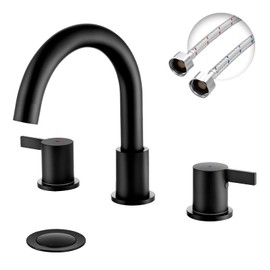 JAKARDA Two Handle 8inch Widespread Bathroom Faucet 3 Holes, Bathroom Sink Faucet with Metal Pop up Drain Assembly and cUPC Water Supply Lines, Black
