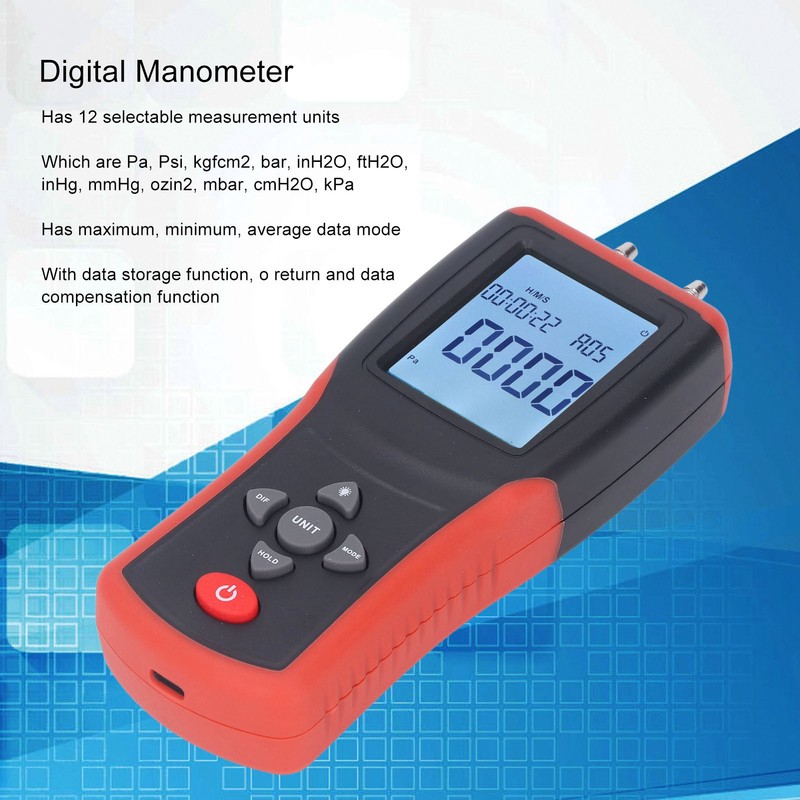 Digital Manometer 12 Units Selectable Multi Function Digital Differential Pressure