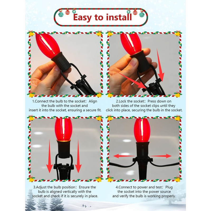 Konictom 19.5FT Red and White C9 Christmas Pathway Lights, Outdoor