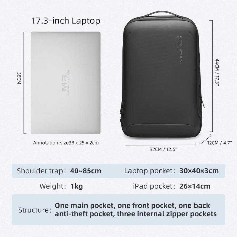 MARK RYDEN Slim Hard Shell Laptop Backpack, Lightweight Laptop Rucksack