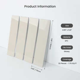 Peel and Stick Kitchen Backsplash Tiles, 3” x 12” Metro Glossy Subway Tile Self Adhesive Stick on Wall Tiles (Beige, Sample)