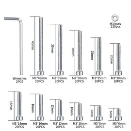 440 Pcs M3 Bolts and Nuts Set, Hex Socket Button Head Cap Screws Bolts Nuts Assortment Kit, Stainless Steel Replacement Machine Fastener Screws Bolts Nuts Sets