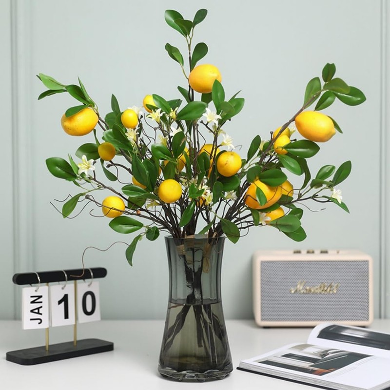 Xshelley 2 Bunches Artificial Lemon Branches,8 Head Fake Lemons Stems,