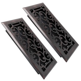 SANYCASA 4x10 Inches Air Floor Vents Register Ease Adjust Air Flow Savannah Design-Heavy Duty Walkable Steel Decorative Floor Vent for Room- Oil Rubbed Bronze Floor Vent Covers - 2 Pack