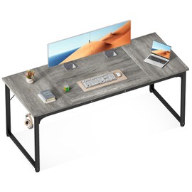 ODK 63 Inches Large Computer Desk for Home Office, Modern Desk for Small Spaces, Writing Desk with Headphone Hooks, Grey Oak