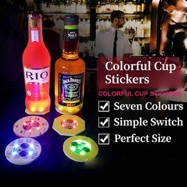 Agatige 12PCS Pegatinas LED Luminosas para Taza, 6cm RGB Posavasos LED Decorativos Coloridos Porta Vasos con Luz LED para Fiesta Discos Luminosos para Discotecas Bodas Bar Fiesta Aniversarios