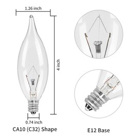 COLWATT 20-Pack E12 Candle Light Bulbs 40W Warm White 2500K, 380 Lumen Dimmable Chandelier Light Bulbs for Ceiling Fan, Pendants or Outdoor, CA10 Clear Candelabra Base Bulbs