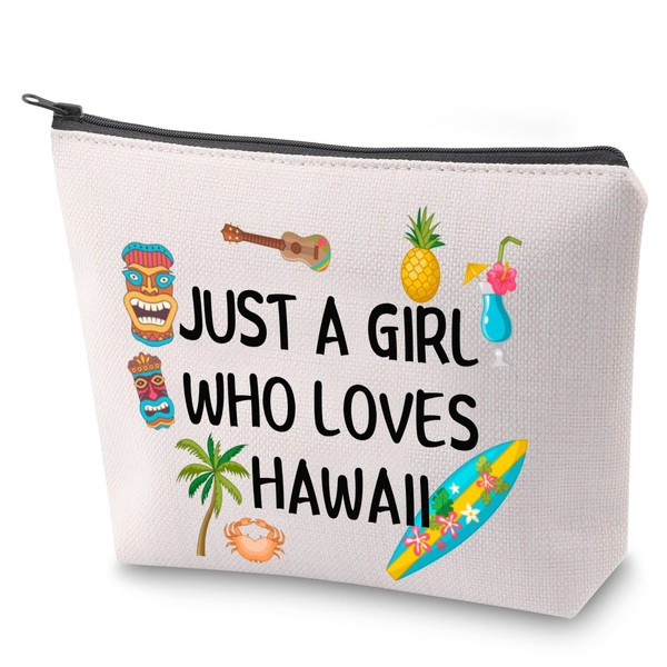 Summer Holiday Cosmetic Bag Just A Girl Who Loves Hawaii Makeup Bag with Zip Summer Trip Travel Bag Beach Lovers Gift Girls Travel Gift, girls hawaii