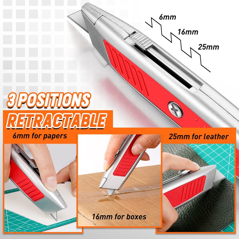 DIYSELF 8 Pack Utility Knives, Box Cutters, Metal Shell Utility