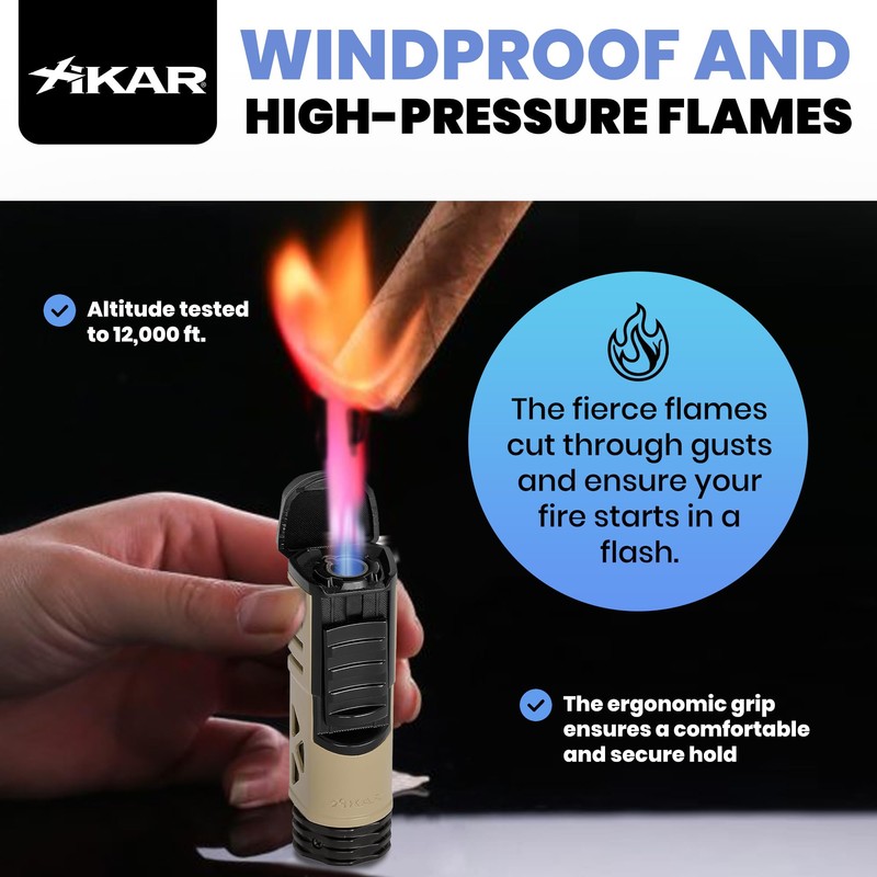 XIKAR Tactical Single-Jet Lighter, Tan and Black - Powerful Flame,