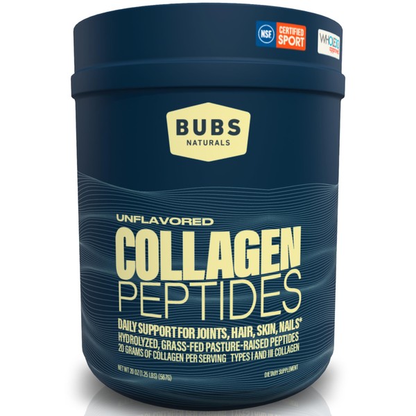 BUBS Naturals Unflavored Collagen Peptides Powder - Best Proteins for Joints & Skin - Pasture Raised Grass Fed - Paleo Keto Friendly, Whole30 Approved, Non-GMO Dairy & Gluten Free (20oz) 28 Servings