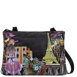 Anna by Anuschka Women's Hand Painted Leather-Small Zip Around Crossbody, Paris at Night, One Size