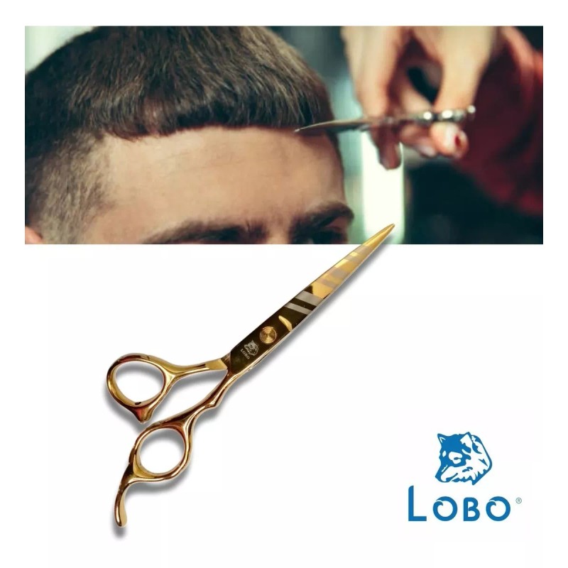 Lobo Profesional Tijera De Corte Barberia Peluquería Dorada