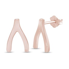 14K Rose Gold Plated 925 Sterling Silver Minimalist Danity Wishbone Stud Earrings