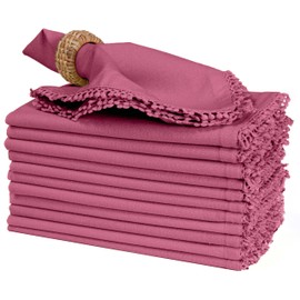 Servilletas de tela de 18 x 18 pulgadas, juego de 12 orquídeas salvajes (rosa) con encaje decorativo en orillo, cena, boda, mesa, baby shower, servilletas de tela lavables a máquina