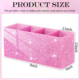 Jetec Glitter Pink Pencil Holder Acrylic Bling Pen Storage for Women Girls 4 Slots Sparkle Makeup Brush Holder Cosmetic Brush Storage Box for Desk Accessory Office Dorm Bathroom Kitchen Supplies
