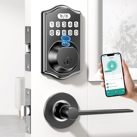 keyless Entry Door Lock deadbolt with Handle Set- Front Door Fingerprint Smart Locks with 2 Lever Handles-Electronic Keypad Code Deadbolt -App Control, Digital Password,Auto Lock,Easy to Install