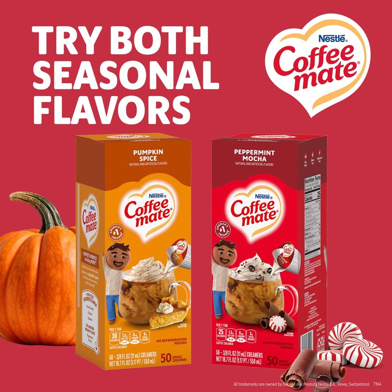 Coffee mate Peppermint Mocha Creamer, Liquid Singles, 50/Box