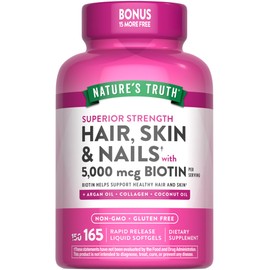 Nature's Truth Hair, Skin & Nails Vitamin | 5000 mcg Biotin | 165 Softgels | with Collagen | Non-GMO & Gluten Free Supplement