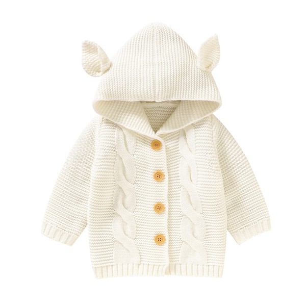 OBiQuzz Gilet en tricot pour bébé fille et garçon - Pull à capuche - Hauts chauds - Pour tout-petit - Pour enfant en bas âge, beige, 0-3 mois