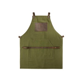 OleksynPrannyk Work Apron in Non-Waxed Canvas with Cross Straps Adjustable for Most Waist Sizes for Men Women Vintage Heavy Duty Apron for Butcher, Barber, Metal Working (Green)