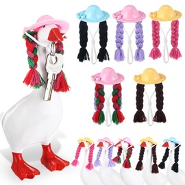 SilTriangle 5 Pcs 7 Inch Mini Desk Goose Outfits Mini Hats with Braid Wig with Adjustable Strap Desk Goose Decor Thanksgiving Christmas Hat Accessory Headwear for Statue Key Holder