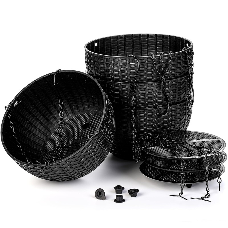 Foraineam 4 Pack Black Hanging Planters, 8.2 inch Hanging Flower
