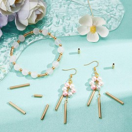 UNICRAFTALE 32 Pieces 4 Sizes Ion Plating (IP) 304 Stainless Steel Tube Beads Golden Straight Beads Metal Smooth Loose Beads Tube Spacer Beads for Bracelet DIY Jewellery Making