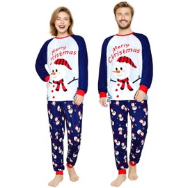 HYCLES Christmas Pajamas for Adults Fun Couple Matching PJs Set Xmas Sleepwear Nightwear for Women Snowman L