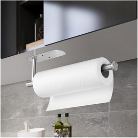 Paper Towel Holder-Under Cabinet Paper Towel Holder for Kitchen, Wall-Mounted Paper Towel Holder, Self Adhesive or Screw Installation, Silver Stainless Steel, SUS 304.