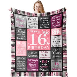 16th Birthday Gifts for Girls, Sweet 16 Gifts for Girls Blanket 150x130CM, 16 Year Old Girl Birthday Gift Ideas, Gifts for 16 Year Old Girls, Sweet Sixteen Party Decorations, Happy 16th Birthday