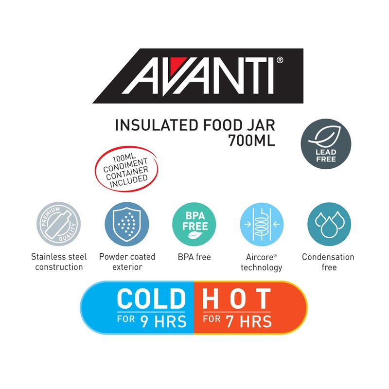 Avanti Insulated Food Jar with Nested Condiments Container and Leakproof