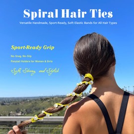 Cute Pearl Hair Ties for Women 25" Hand Braided Sport Ponytail Holders Long Pony Tail Wrap for Workouts, Daily Use, Beach,Swim,Surf,Diving Tangle Free Hair Accessories for Thick Curly Hair(Yellow)