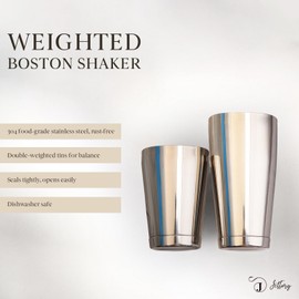 Jettory Boston Shaker, 2-Piece Stainless Steel Cocktail Shaker Set, 750 ml / 500 ml Cocktail Shaker, Bar Set for All Professional Bartender and Home Cocktail Lovers (Silver)