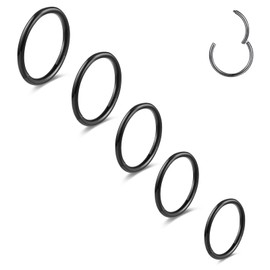 QXXPVV 5Pcs Hoop Nose Rings 20G 18G 16G Stainless Steel Piercing Ring for Nose Septum Cartilage Helix Tragus Conch Rook Daith Lobe for Women Men(5pcs Black 16G)