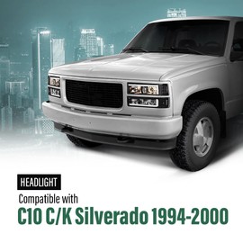 LQI LED Headlights Assembly Compatible with Chevy GMC C/K 1994-1999/ Fit Chevy Suburban C/K 1994-1999/ Fit GMC Yukon Headlights 1995-1999 Smoke Lens Clear Reflector