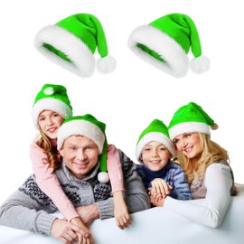 KEKVE Green Christmas Hat, Set of 2, Santa Hat, Cosplay, Santa Cosplay, Hat, Santa Claus Hat, Christmas Ornaments, Soft Plush Christmas Hat, Adults and Children, Fluffy, Warm, Unisex, Santa Hat