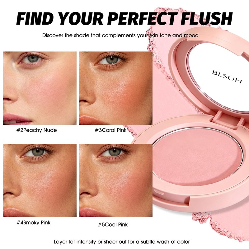 Sweet Pink Blush Palette, Blendable Matte Powder Blush for Cheeks