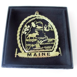 Maine State Brass Keepsake Ornament Black Gift Box Personalize with Year Charm