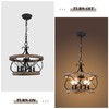 5-Light Farmhouse Wood Chandelier,Rustic Drum Chandelier,Black Vintage Chandelier for Dining