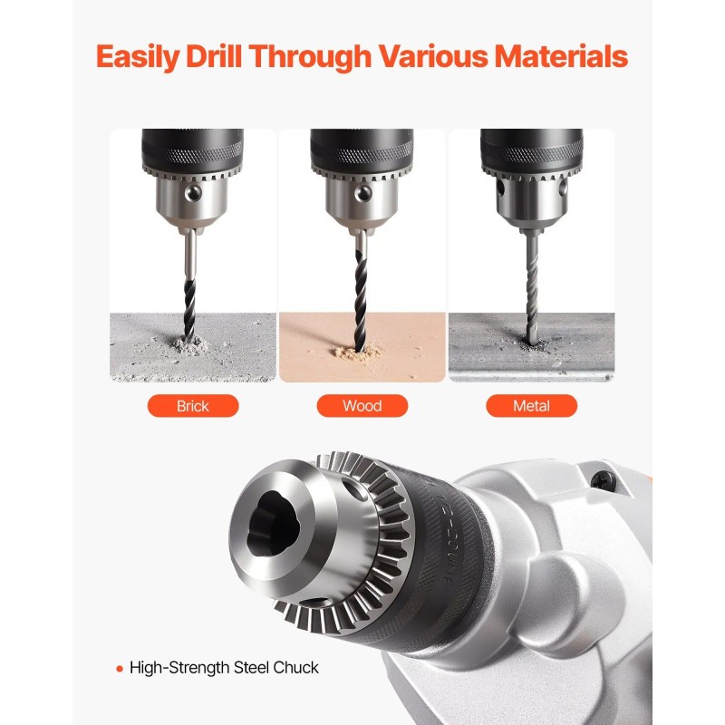 1/2 Inch Corded Electric Drill Mixer Set 0-850RPM 5.4A Power