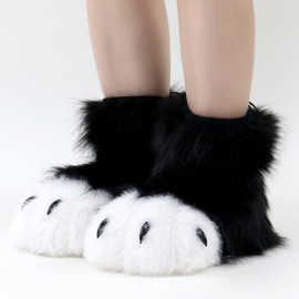 hbbhml Furry Faux Fur Shoes Animal Cat Fox Fursuit Feet Paw Slippers Plush Fluffy Warm Claw Boots Costume Accessories