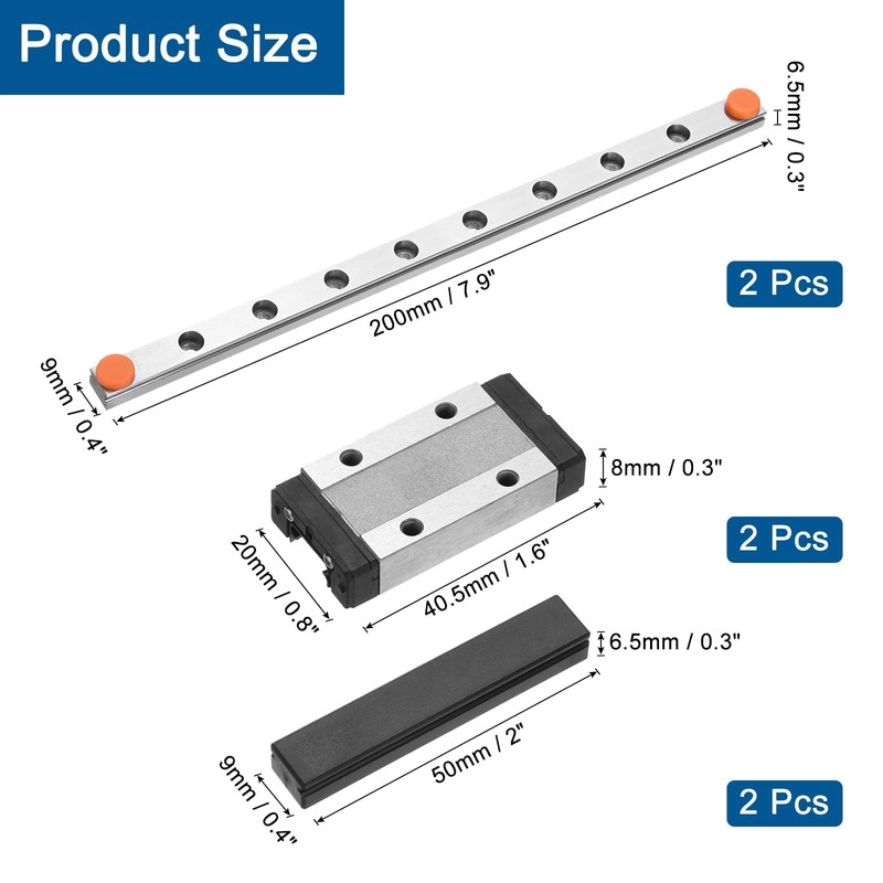 sourcing map 2pcs MGN9 200mm Linear Guide Rail with 2pcs