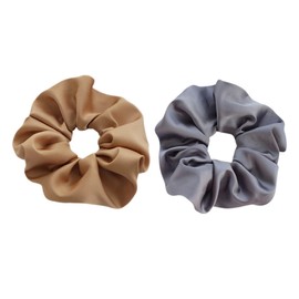 LALAFINA 2pcs Seamless Elastic Hair Ties for Women Imitation Silk Ponytail Holders Light Tan Dark Gray Accessories for Everyday Wear