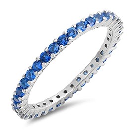 Eternity Blue Simulated Sapphire Cute Ring New .925 Sterling Silver Band Size 7