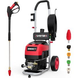 AMERISUN 3800 PSI Max Power Washer, 2.0 GPM Electric Pressure Cleaner with Built-in Foam Tank, 5 Nozzles & 8" Wheels – Portable Outdoor Washer for Cars, Decks, Walls & Heavy-Duty Cleaning