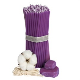 Diveevo Ritual Candles 100% Beeswax Purple - Candles for Prayer Table Decoration Wedding - Non-Toxic, Soot - Drip-Free, Sustainable Products, No. 140, Height: 16 cm, Diameter 5 mm (Pack of 50)