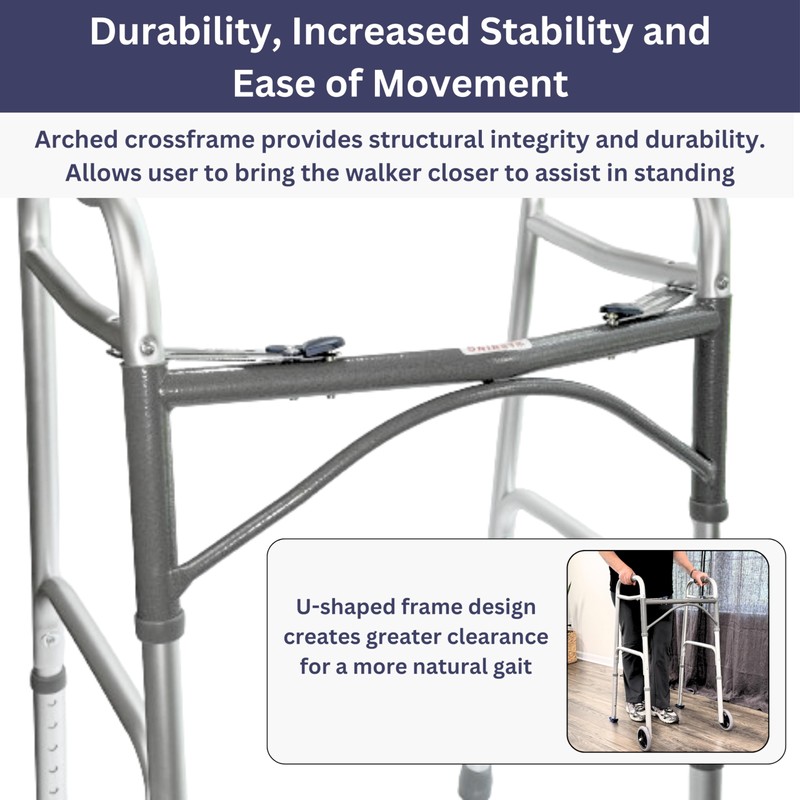 Foldable Lightweight Two Button Walker with 5” Wheels, Includes Ski