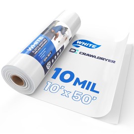 White Crawl Space Vapor Barrier, 10 Mil Vapor Barrier, 10' x 50', White Thick Plastic Sheeting, Heavy Duty Polyethylene Film, White Plastic Drop Cloth Covering for Crawlspace, Basement